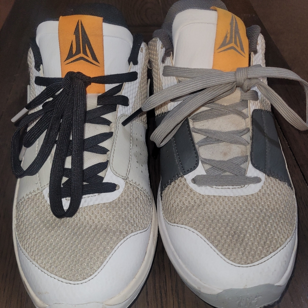 Ja Morant Basketball Shoes White and Gray Athletic Shoes with Orange Accent
